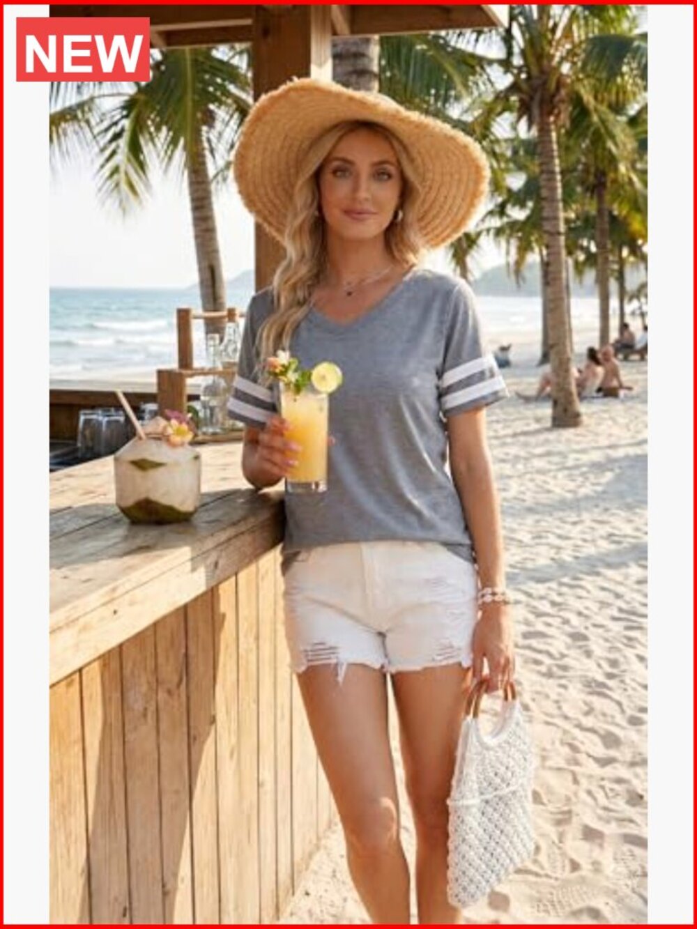 V-Neck Short Sleeve Tunic T-Shirt Loose Fit Cotton Blend - Picture 2 of 7